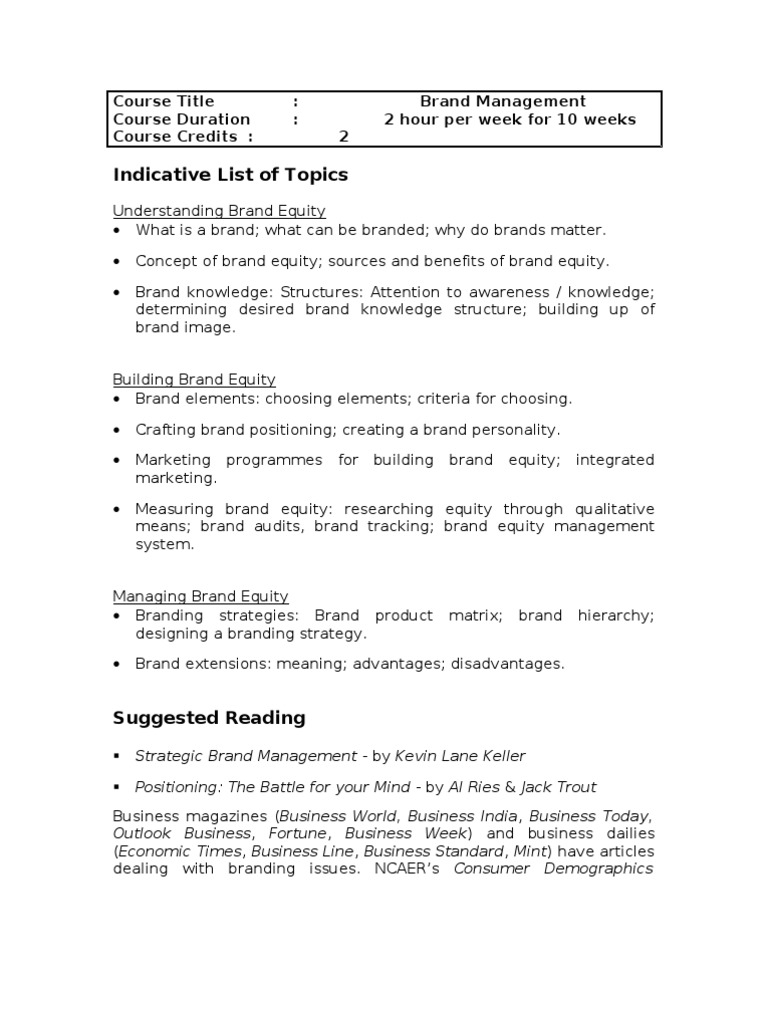 Brand MGMT Course Outline | PDF