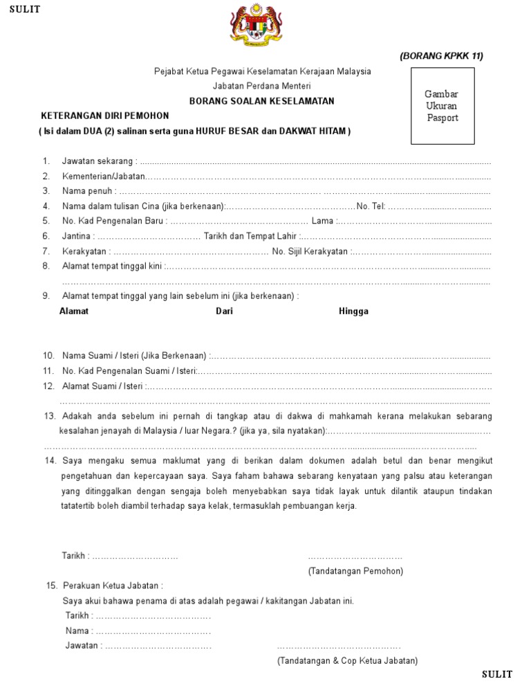 Borang Soalan Keselamatan Pdf