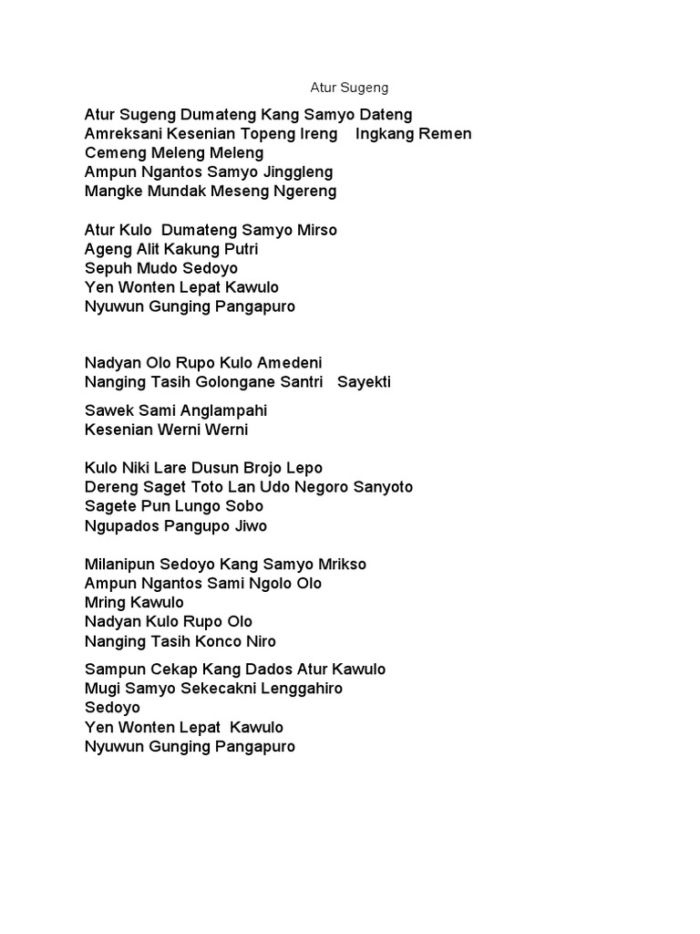 Lirik Lagu Atur Sugeng Topeng Ireng | PDF | Puisi