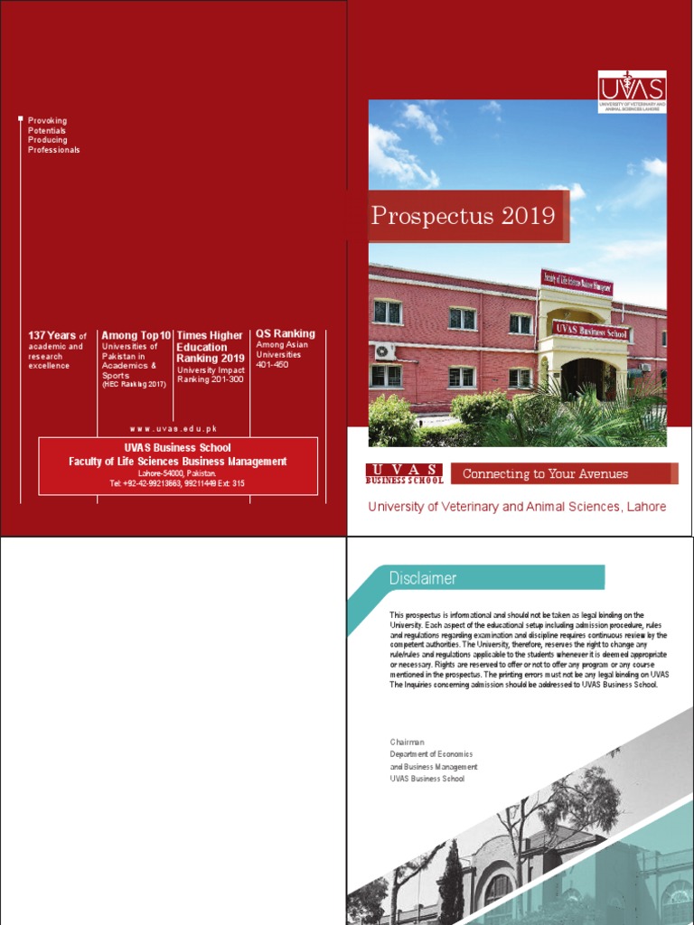 UVAS Business School Prospectus 2019 | PDF | Doctor Of Philosophy ...