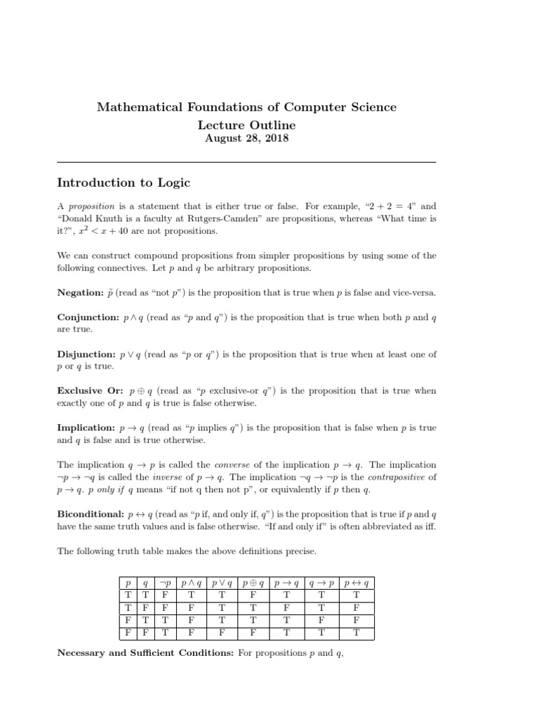 Mathematical Foundations of Computer Science Lecture Outline | PDF ...