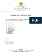 Medical Certificate: Republic of The Philippines Province of Batangas Municipality of San Jose