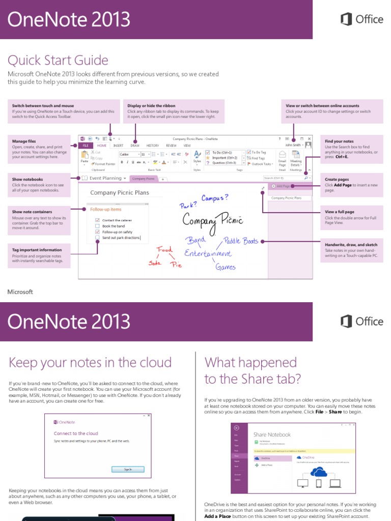 OneNote 2013 Quick Start Guide | PDF | System Software | Software