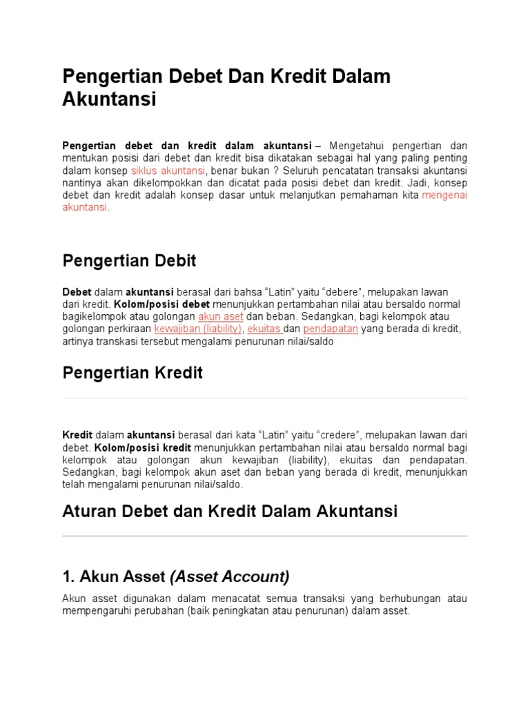 Pengertian Debet Dan Kredit Dalam Akuntansi | PDF | Pengelolaan ...