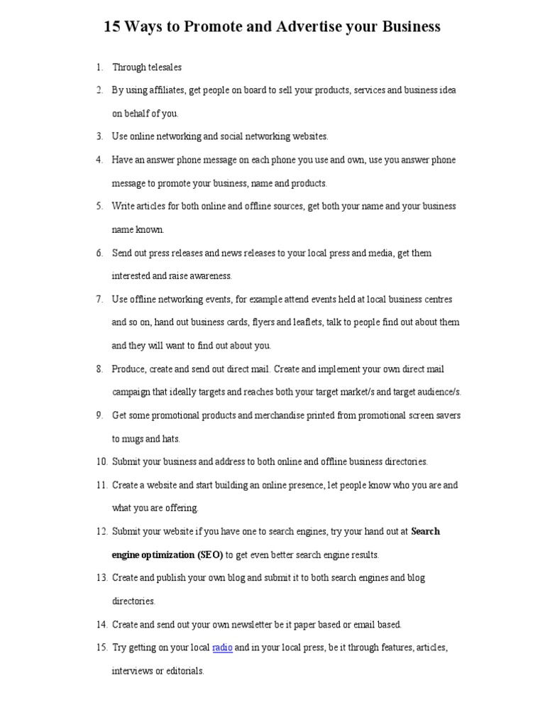 15 Creative Ways to Advertise Your Business | PDF