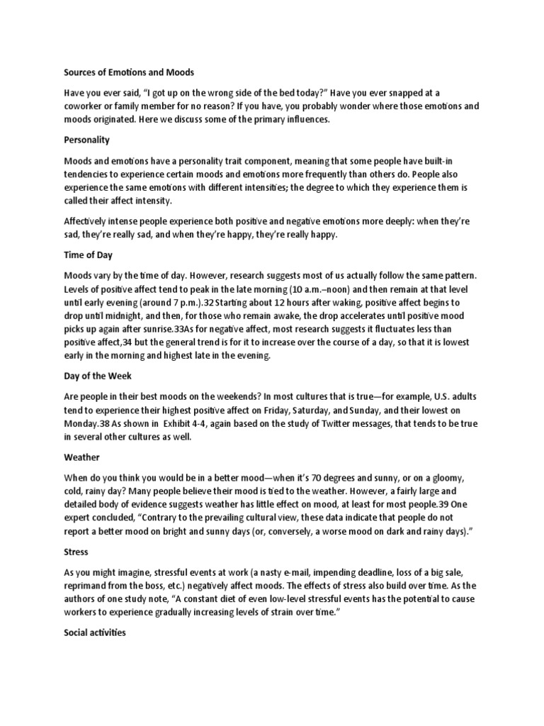 Sources of Emotions and Moods Explained | PDF | Mood (Psychology ...