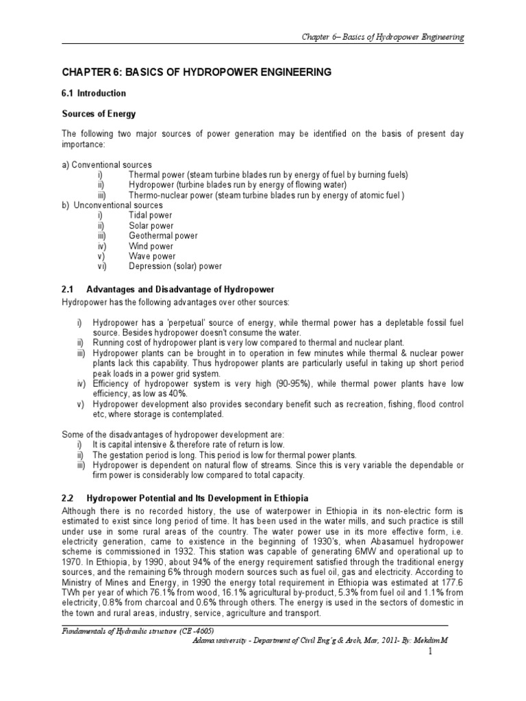 Chapter 6 Basics Of Hydropower Engineering Pdf Hydroelectricity