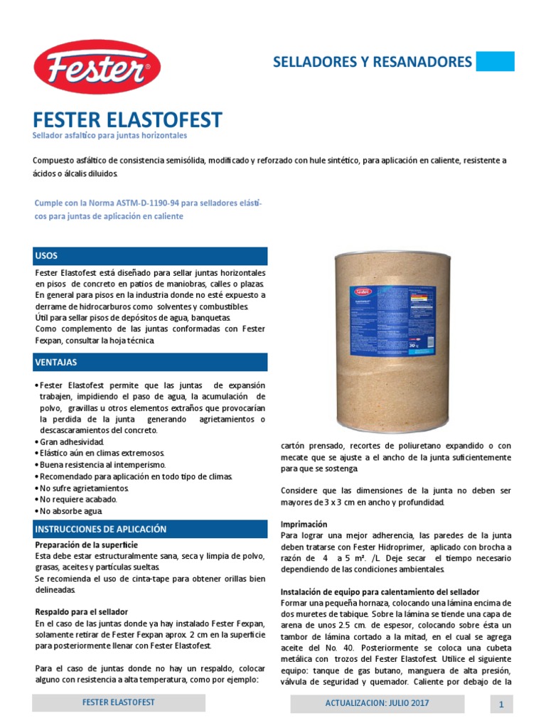 Sellador Elastomérico Elastofest Fester | PDF | Hormigón | Temperatura