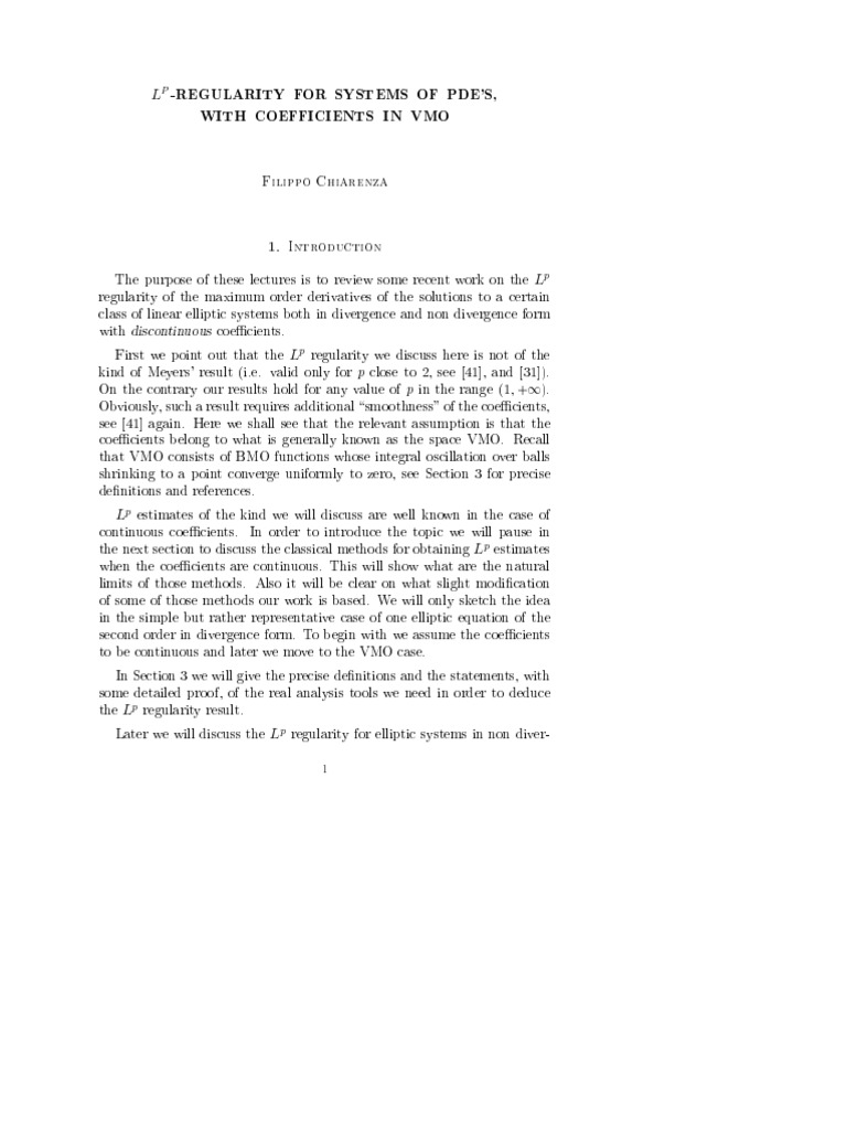 Regularity For Systems of Pde'S, With Coefficients in Vmo: Filippo ...