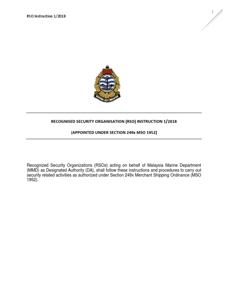 Recognised Security Organisation Instruction 1 2018 PDF | PDF ...