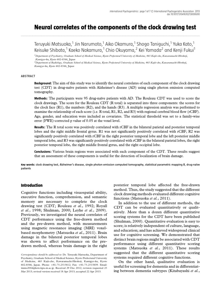 Matsuoka2013 - Neural Correlates of The Components of The Clock Drawing ...