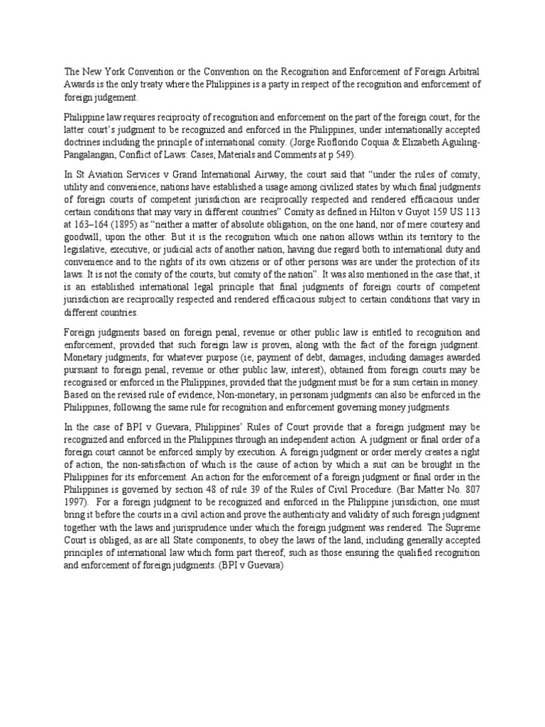 Enforcing Foreign Judgments in the Philippines | PDF | Comity ...