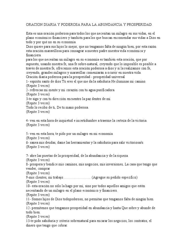 Oración Poderosa para Abundancia y Prosperidad | PDF | Milagro | Oración