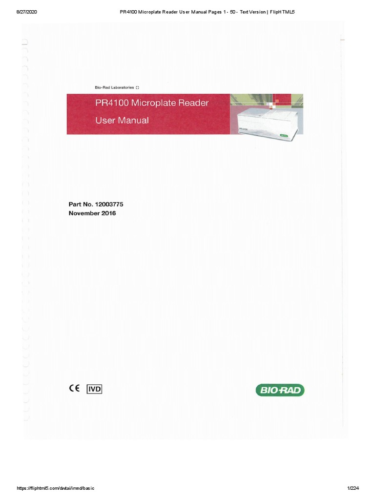 PR4100 Microplate Reader User Manual Pages 1 50 Text Version