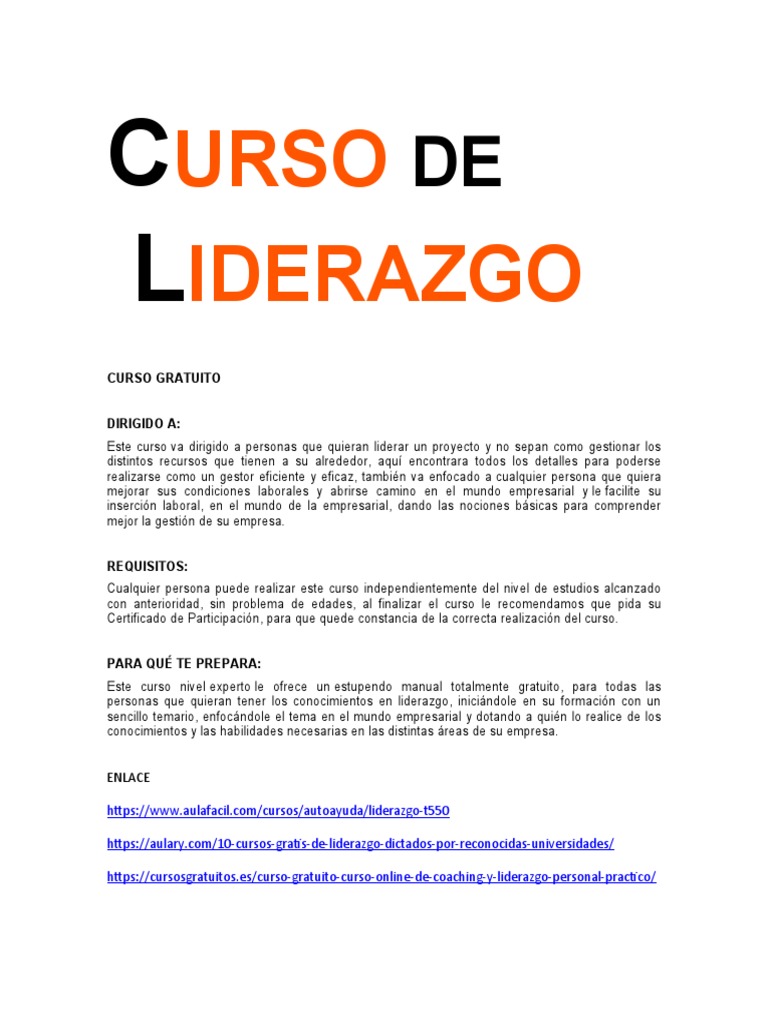 Curso de Liderazgo Gratis en PDF | PDF | Crecimiento personal y ...