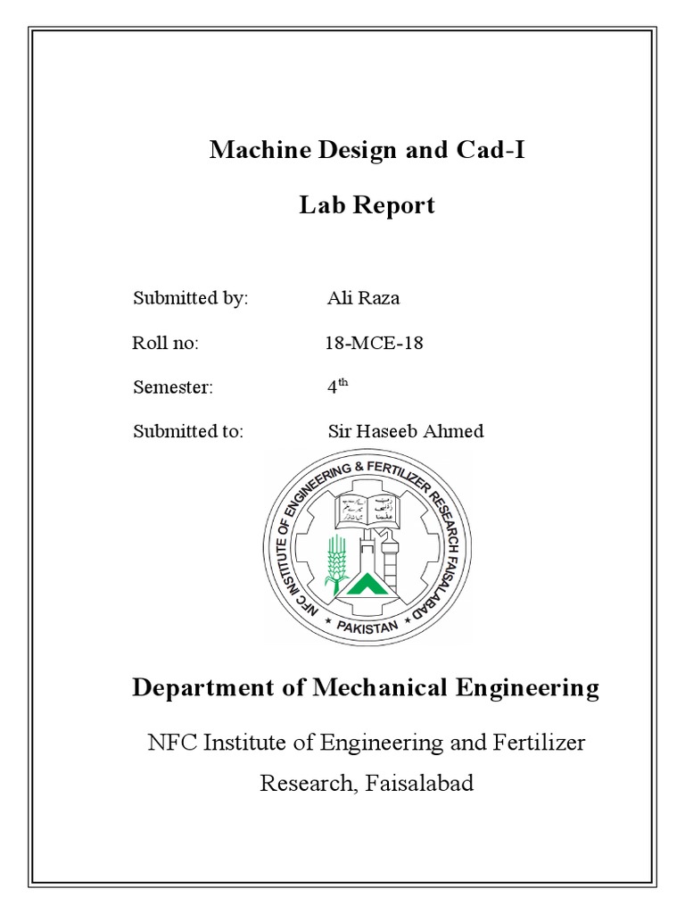 Machine Design and Cad-I Lab Report: NFC Institute of Engineering and ...