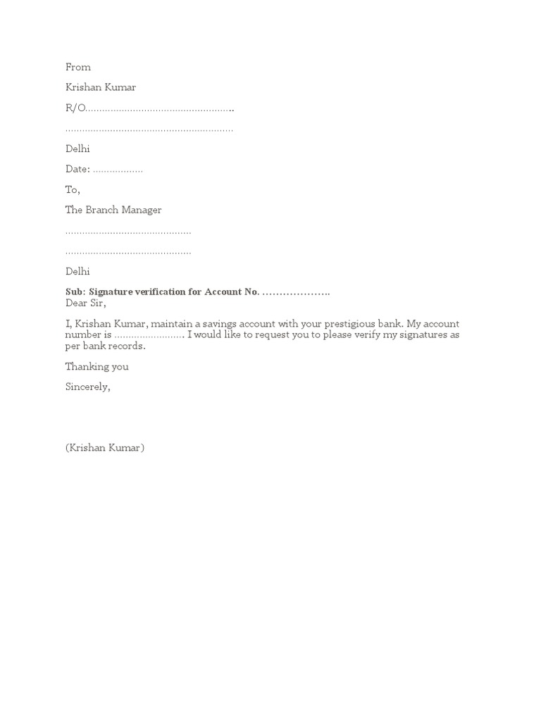 Signature Verification Request Letter | PDF | Finance & Money Management