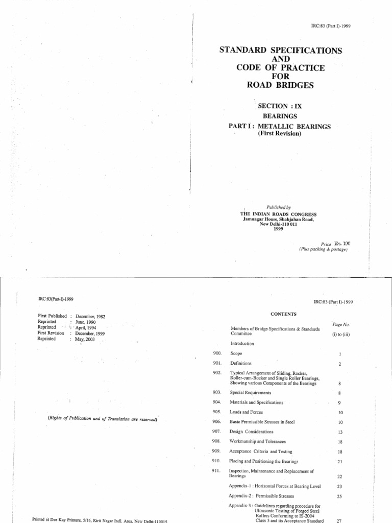 IRC 83 PART 1 Code of Practice For Road Bridges | PDF