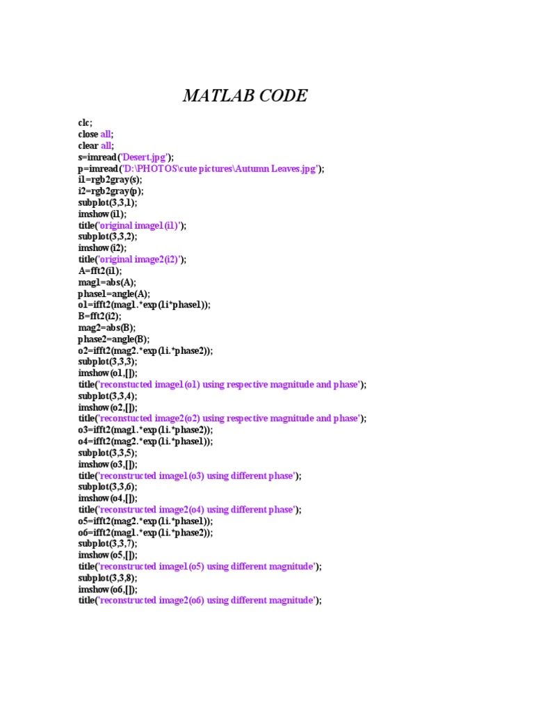 MATLAB Image Reconstruction Techniques | PDF