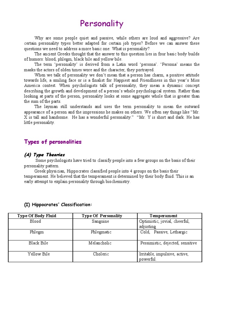 Understanding Personality Types and Theories | PDF | Id | Extraversion ...