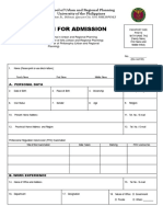 Application For Admission: School of Urban and Regional Planning University of The Philippines