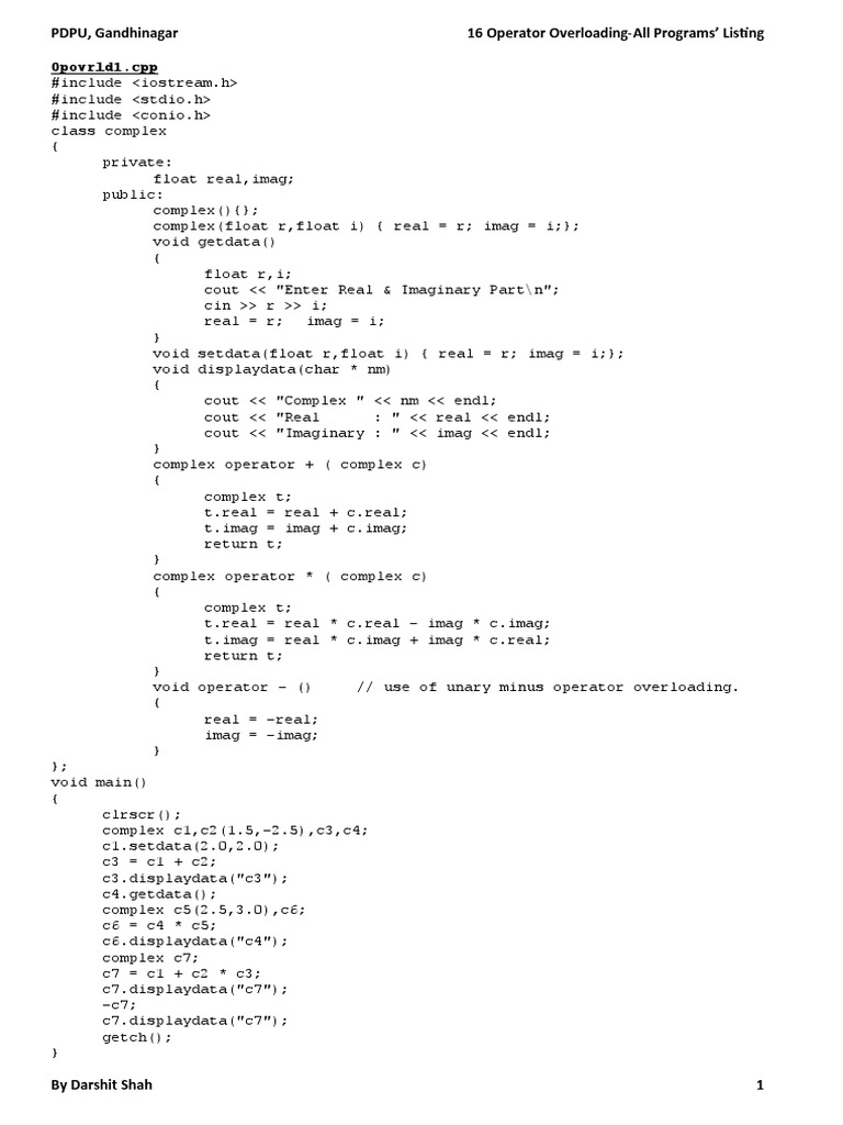 16A Operator Overloading-All Programs | PDF | Computer Programming ...