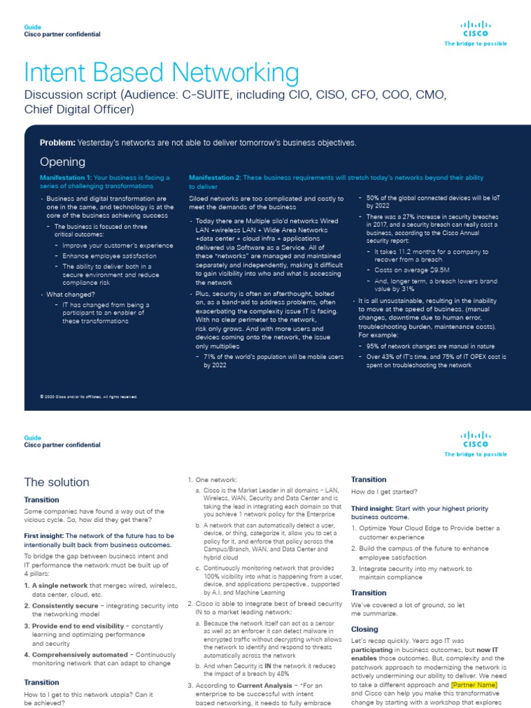 Intent Based Networking: Discussion Script (Audience: C-SUITE ...
