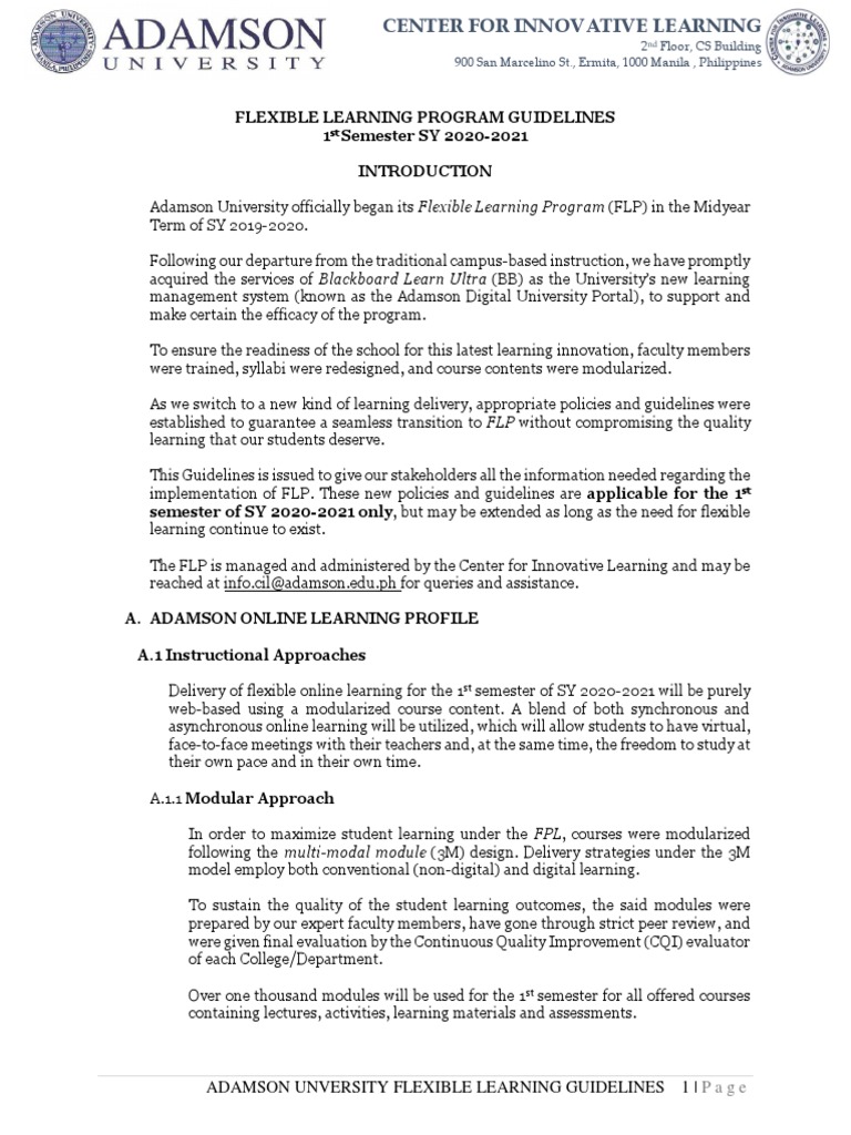 Flexible Learning Program Guidelines 1 Semester SY 2020-2021 | PDF ...