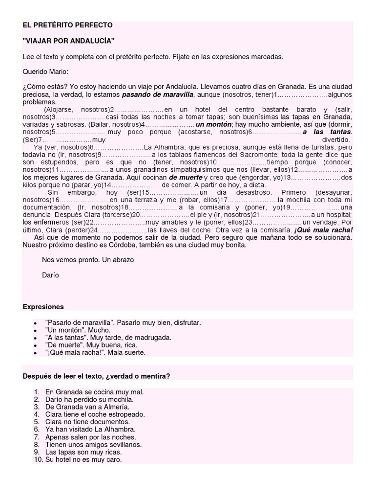 Ejercicios de Pretérito Perfecto en Español | PDF | Violencia