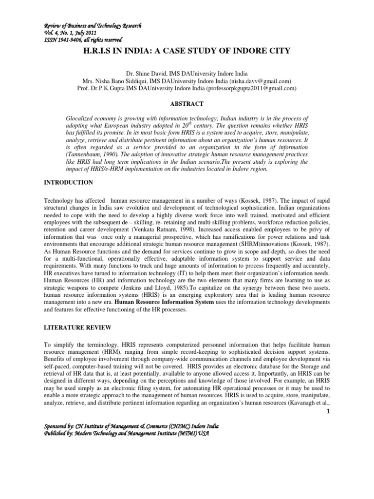 HRIS Implementation in Indore City | PDF | Factor Analysis | Human ...