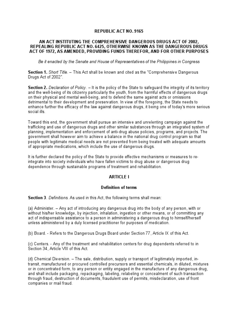 Republic Act No 9165 | PDF | Narcotic | Psychoactive Drugs