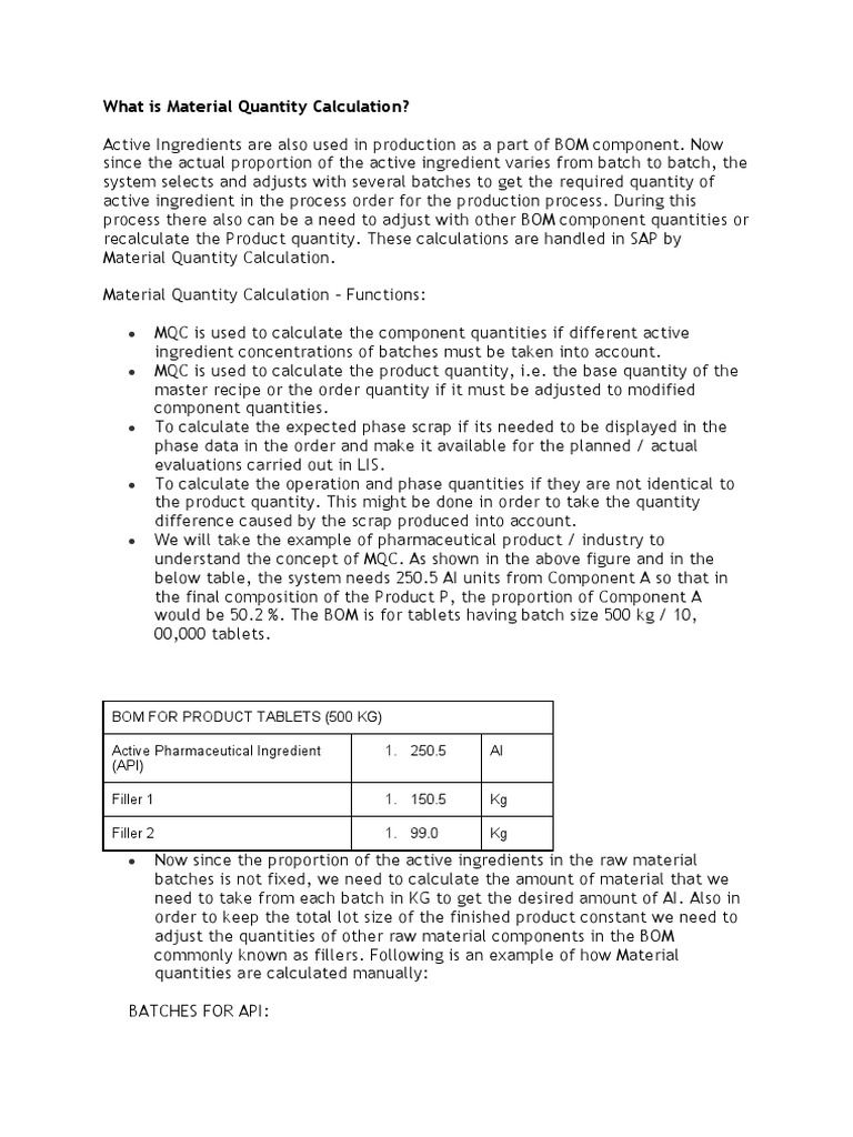 What Is Material Quantity Calculation PDF Tablet (Pharmacy) Logistics