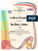 Certificate of Recognition: Jim Oliver L. Solano