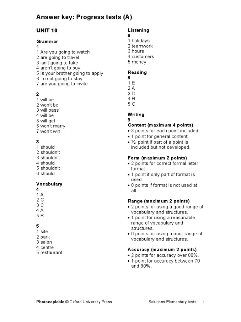 Answer Key: Progress Tests (A) : Unit 10 | PDF | Learning | Communication