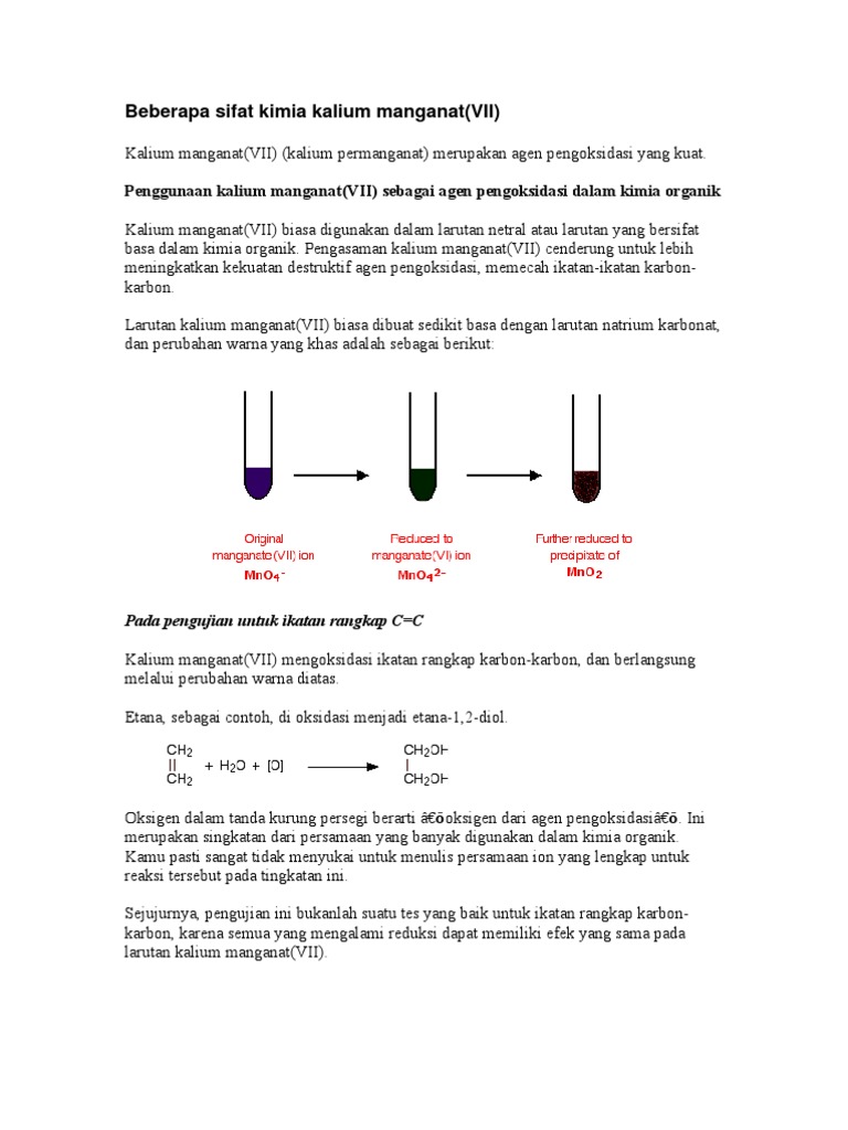 Beberapa Sifat Kimia Kalium Manganat Pdf