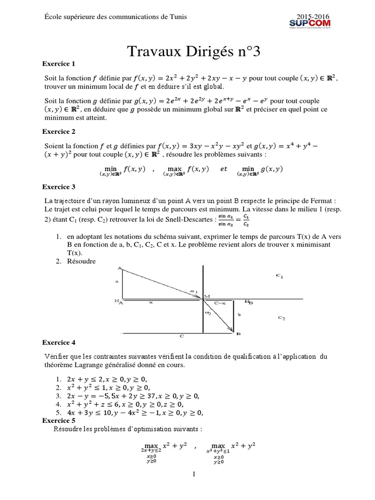 Problèmes d'optimisation corrigés 3ème | PDF | Matrice (Mathématiques ...