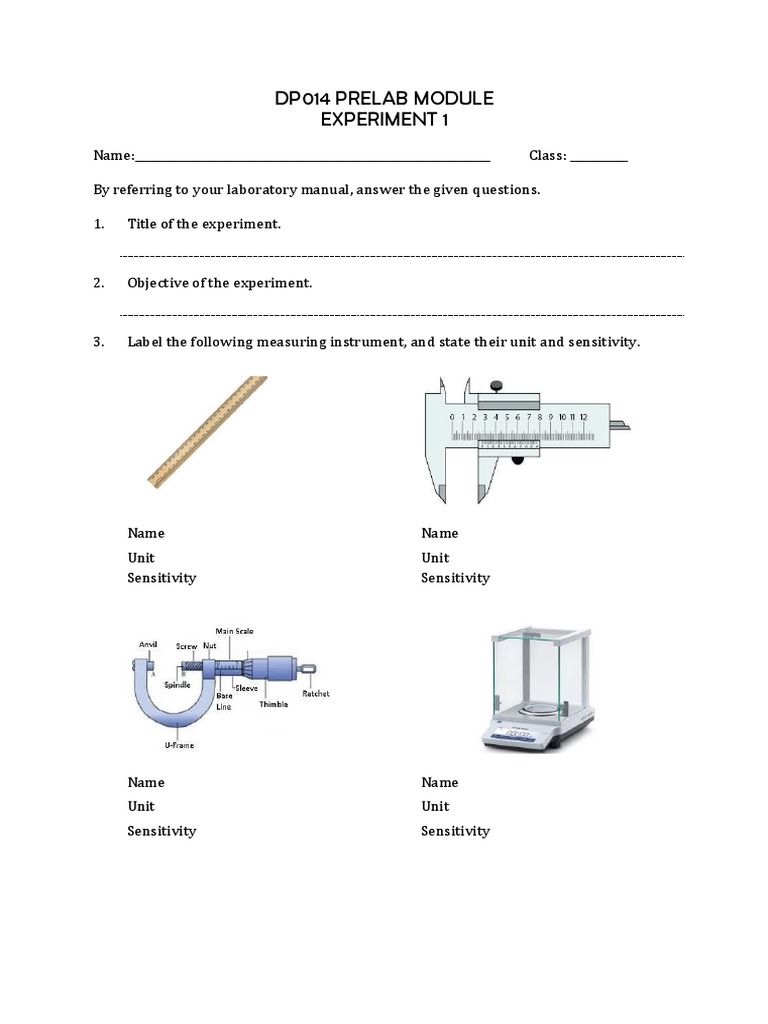 Dp014 Prelab Module Experiment 1 Student Version Pdf Length