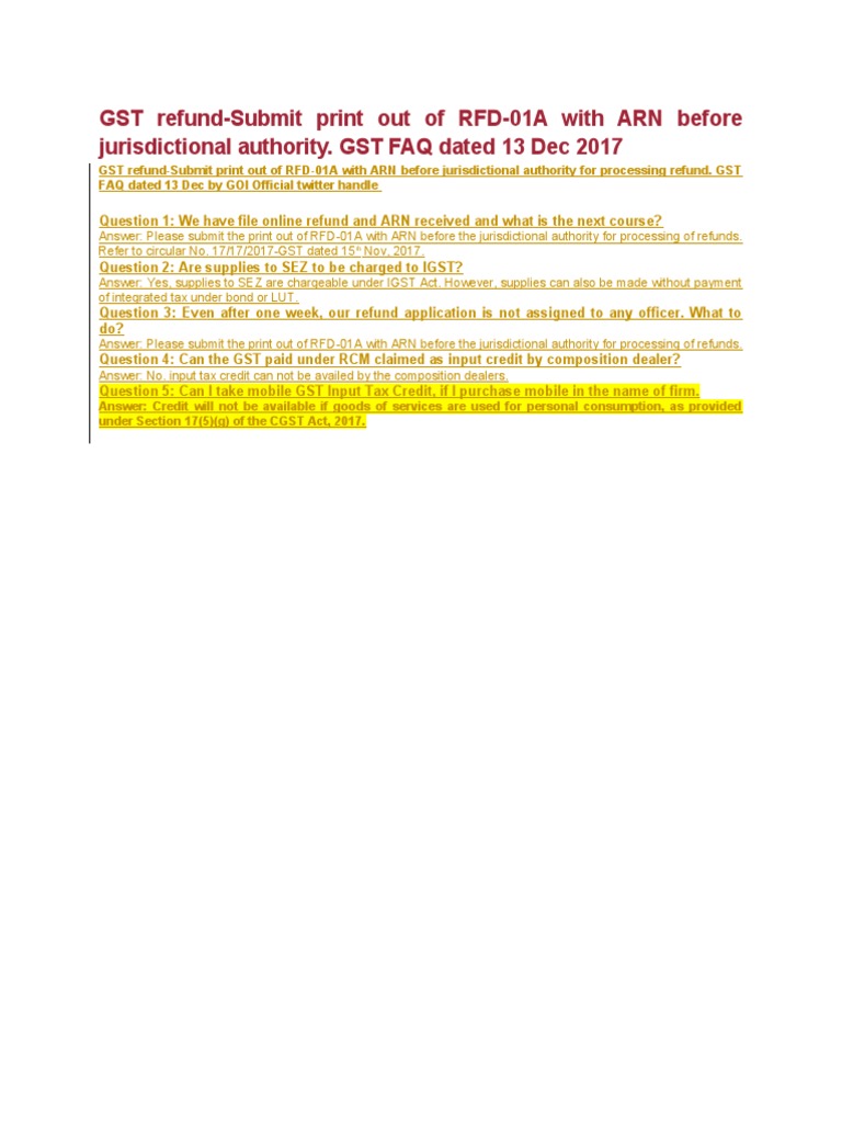 GST Refund Process: RFD-01A Submission Guide | PDF | Law