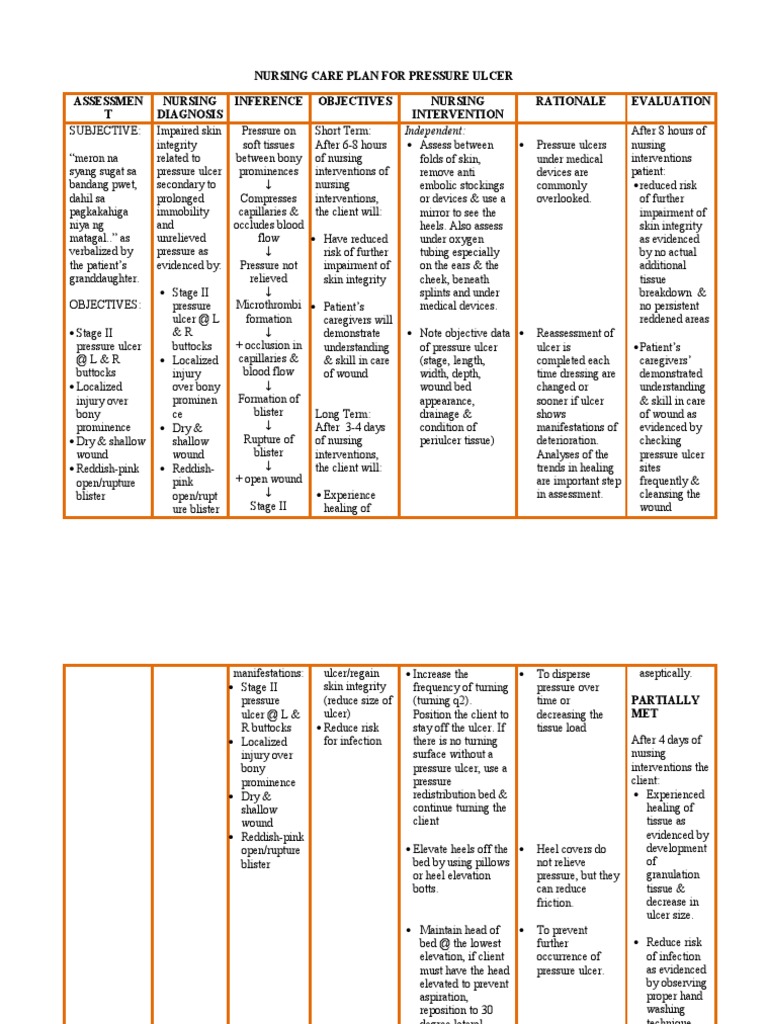 Nursing Care Plan For Pressure Ulcer | PDF | Wound | Medical Specialties