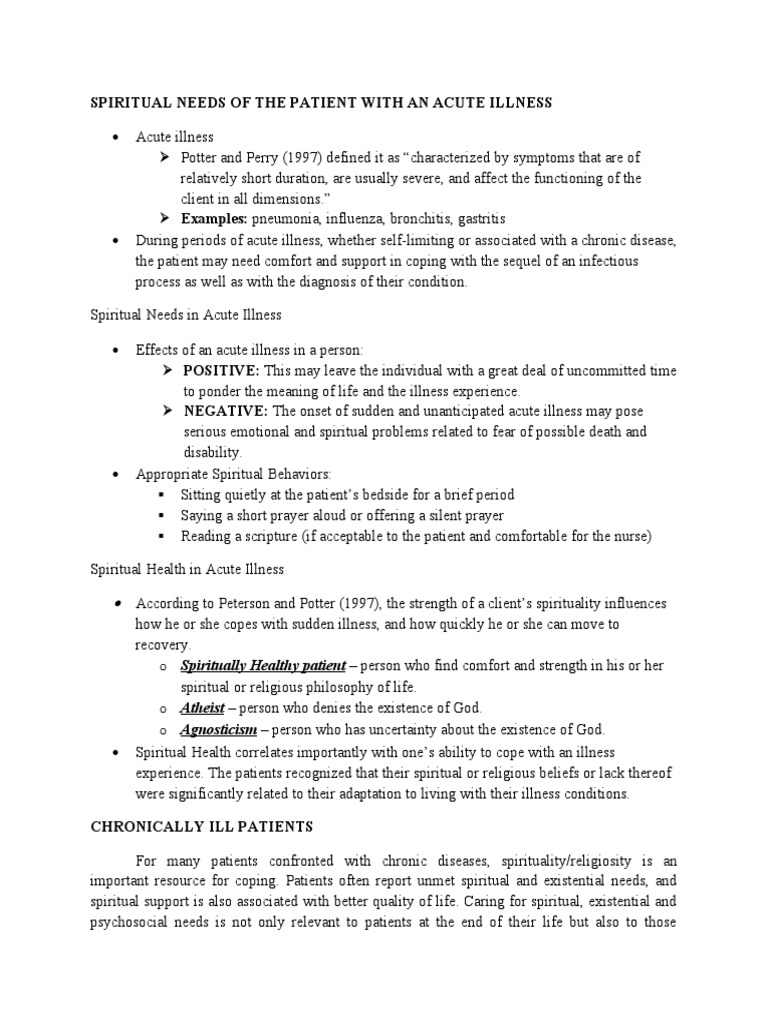 Spiritual Needs of The Patient With An Acute Illness | PDF ...