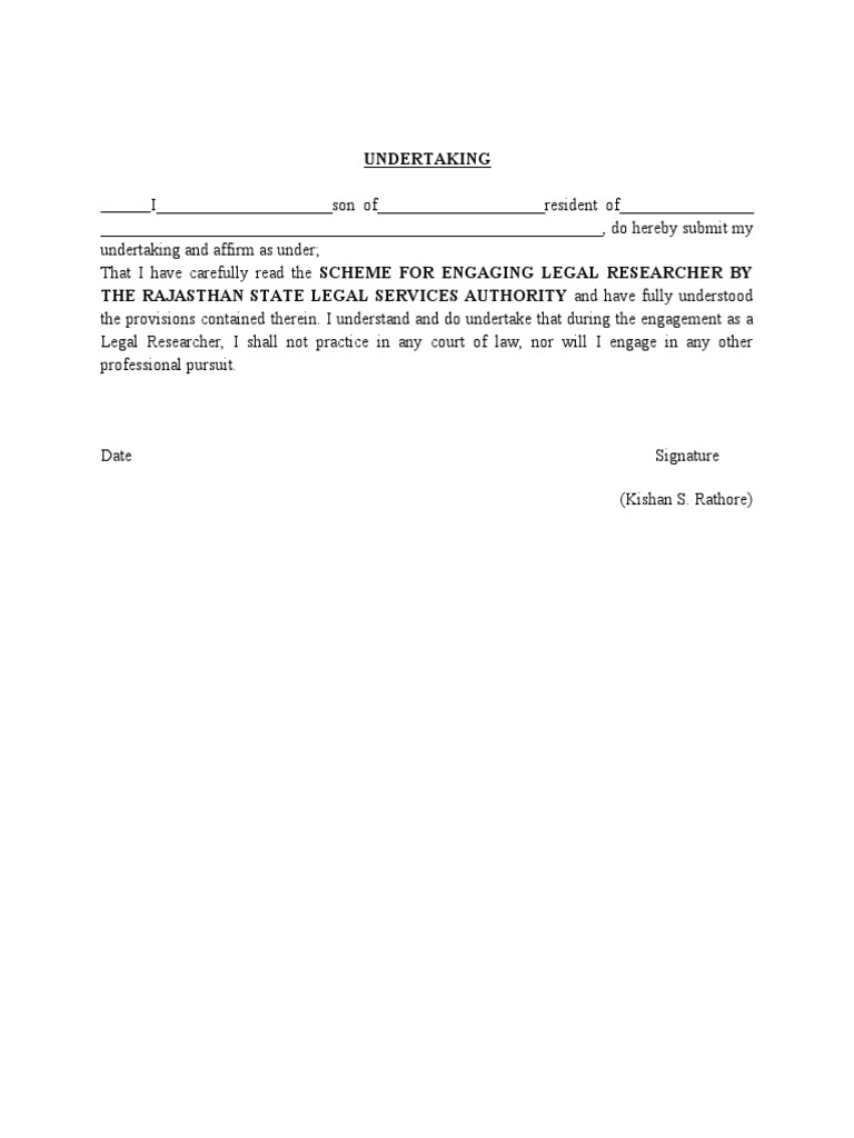 Legal Researcher Undertaking Form | PDF