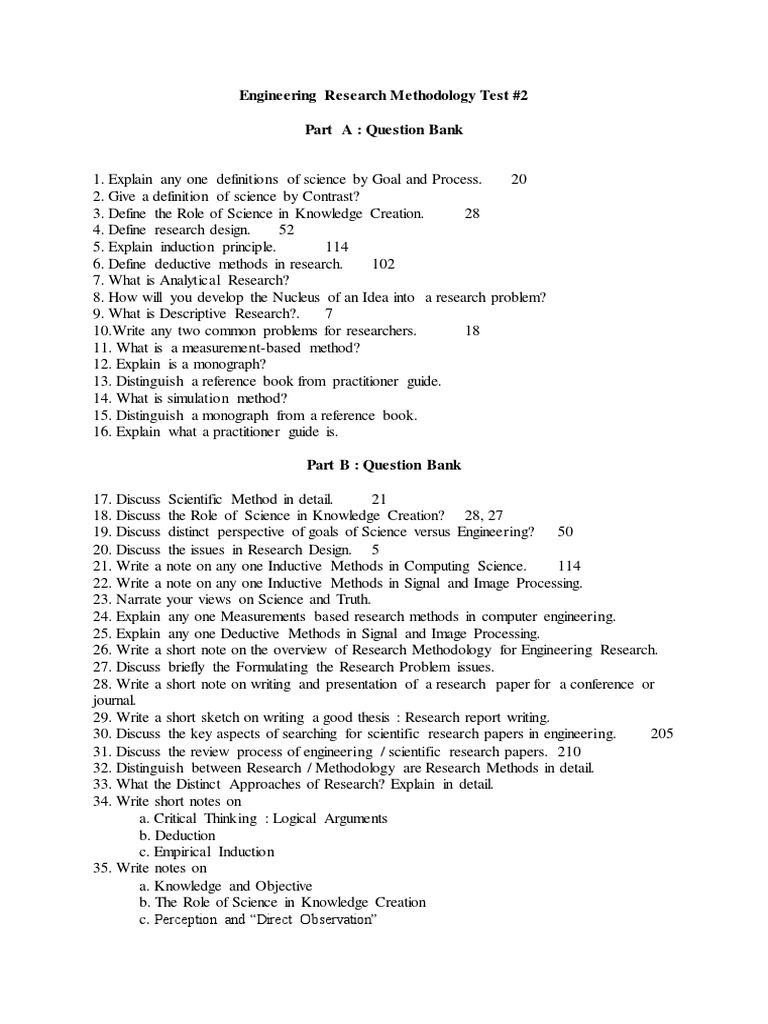 Engineering Research Methodology Test #2 Part A: Question Bank | PDF ...