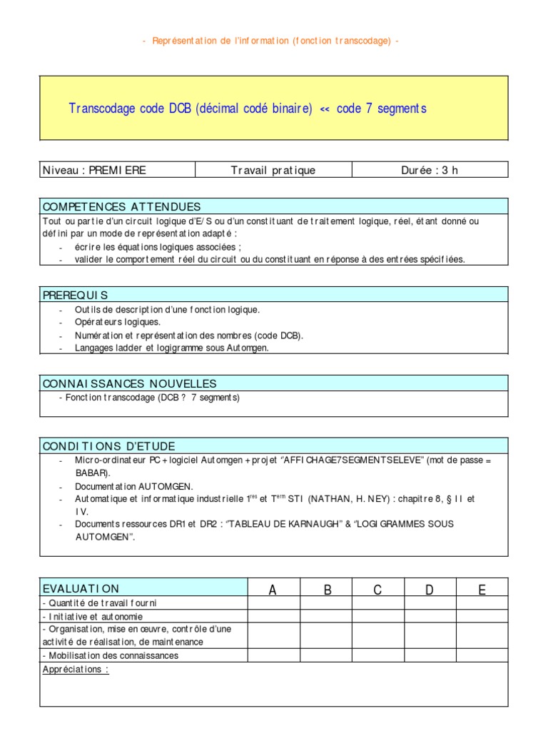 Transcodage DCB vers 7 Segments | PDF | Décimal codé binaire | Arithmétique