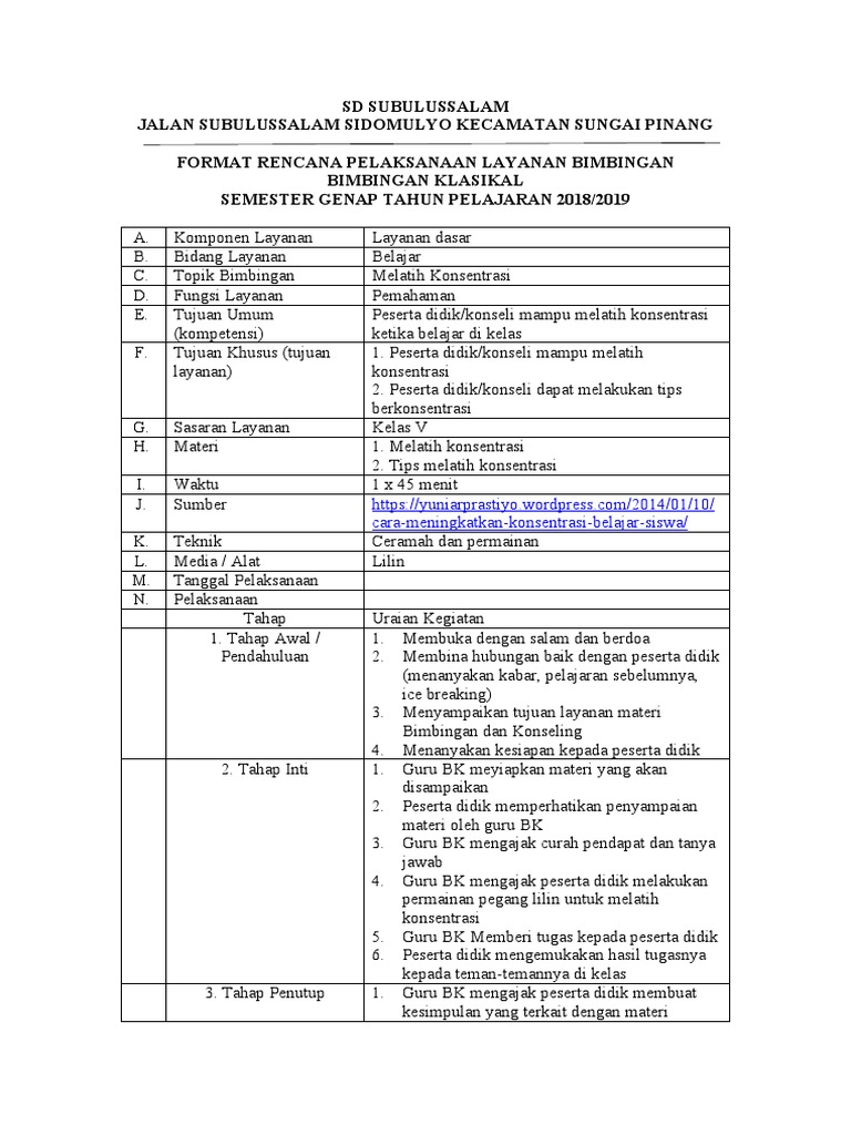 Rencana Pelaksanaan Layanan BK SD | PDF | Karier & Perkembangan | Seni