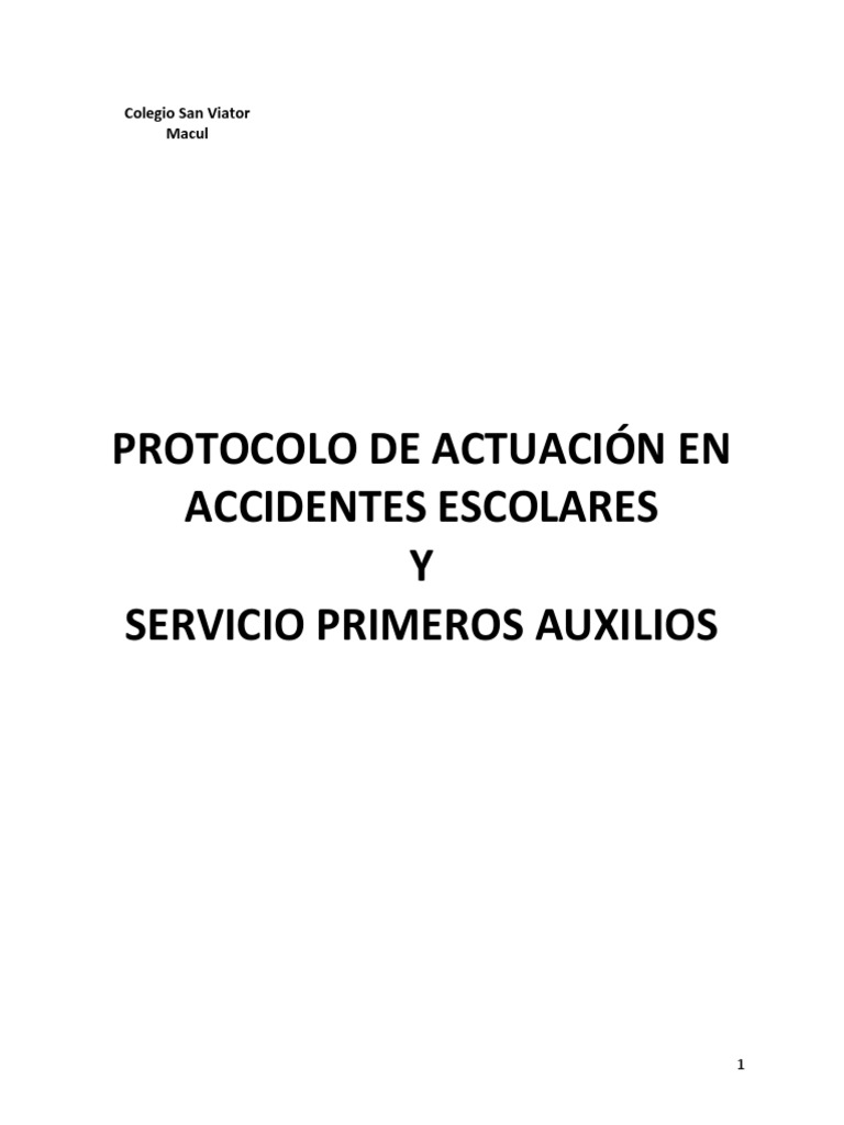 Protocolo de Primeros Auxilios Escolar | PDF | Primeros auxilios | Hospital