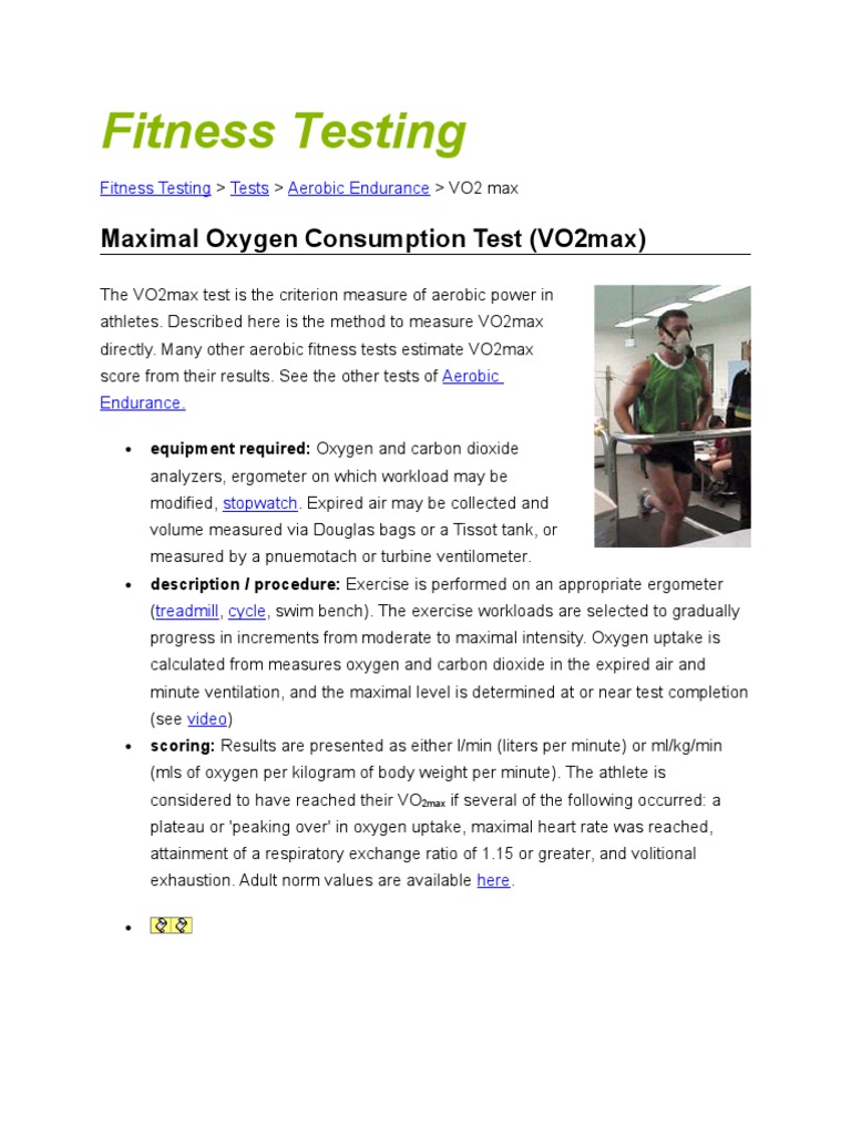 VO2max Test: Method and Interpretation | PDF