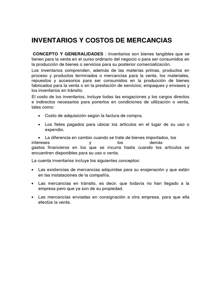 Inventarios y Costos de Mercancías | PDF | Inventario | Tarjeta de débito