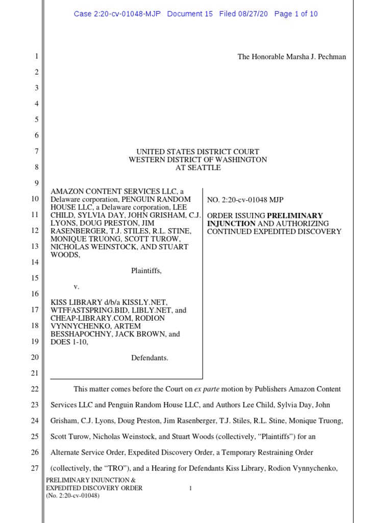Preliminary Injunction Order on Copyright Infringement | PDF ...