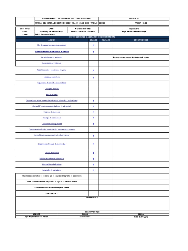 Informe Mensual SST Julio 5 de 2019 | PDF | Salud y bienestar | Medicina