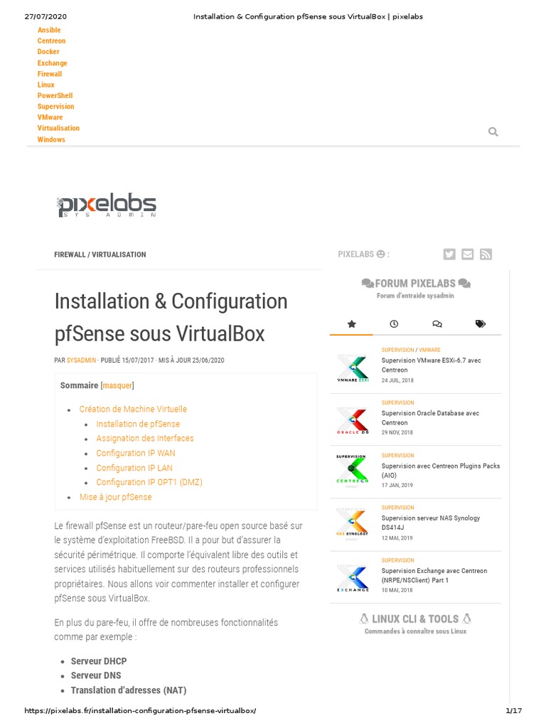 Installation & Configuration Pfsense Sous VirtualBox - Pixelabs PDF ...